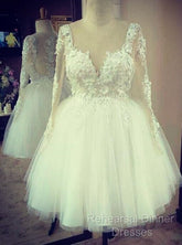 Elegant Lace Appliques Long Sleeves Bride Wedding Dress Short